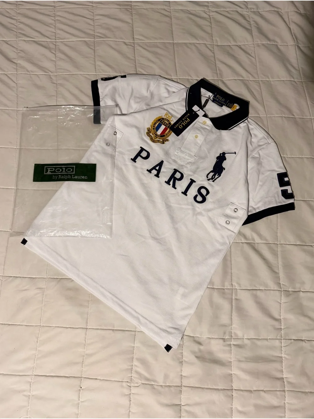 Polo by Ralph Lauren White and Navy 'Paris' Crest Polo
